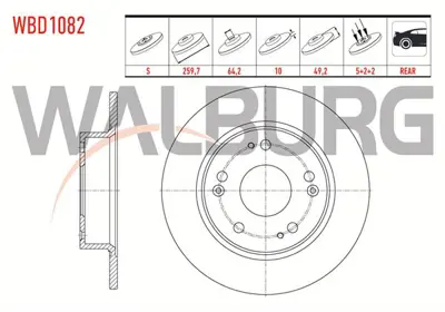 WALBURG WBD1082 Fren Dıskı Arka Duz 5 Bjn 259.7x10x64.2x48.6 Honda Accord Vııı (Cu) 2.0 I-Vtec 2008- / Accord Vııı ( 