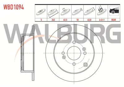 WALBURG WBD1094 Fren Dıskı Arka Duz 4 Bjn 262x10x62.5x64.5 Hyundaı Accent Era 1.4i 16v - 1.5 Crdı  -1.6 Cvvt 2006-20 