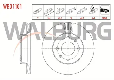 WALBURG WBD1101 Fren Dıskı On Havalı 4 Bjn 241x18x62.2x48.7 Hyundaı I10 1.1i 12v - 1.0 D-Cvvt - 1.2 D-Cvvt 13 Jant 