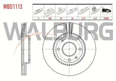 WALBURG WBD1113 Fren Dıskı On Havalı 4 Bjn 280x26x69x47.3 Hyundaı elantra 1.6i -  2.0 Crdı - 2.0 2001-2007/ Sonata I 