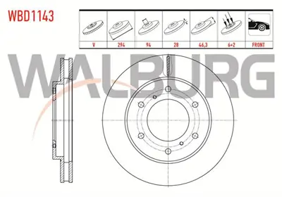 WALBURG WBD1143 Fren Dıskı On Havalı 6 Bjn 294x28x94x46.3 Mıtsubıshı L 200 (Ka_T. Kb_T) 2.5 2005-2015 / L 200 (Kj_. 