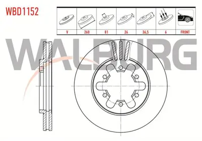 WALBURG WBD1152 Fren Dıskı On Havalı 6 Bjn 260x26x81x36.5 Nıssan Pıck Up (D22) 2.5 D 4x4 1998- /  Pıck Up (D22) 2.5 