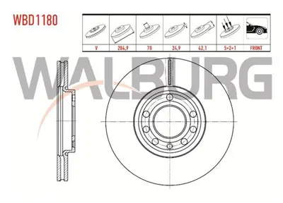 WALBURG WBD1180 Fren Dıskı On Havalı 5 Bjn 284.7x24.9x70x42.1 Opel Vectra C 1.6 16v 2002-2008/ Vectra C 1.8 16v 2002 