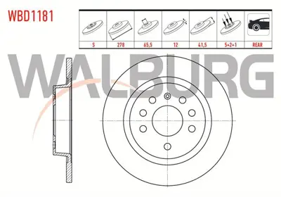 WALBURG WBD1181 Fren Dıskı Arka Duz 5 Bjn 278x12x65.5x41.5 Opel Vectra C 1.6 16v 2.0 Dtı 2002-2008 / Vectra C 1.9 Cd 