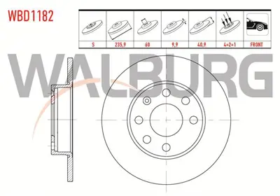 WALBURG WBD1182 Fren Dıskı On Duz 4 Bjn 235.9x9.9x60x40.9 Opel Corsa A 1.0 - 1.2 - 1.4- 1983-1993 / Kadett E 1.3 - 1 
