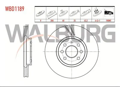 WALBURG WBD1189 Fren Dıskı On Havalı 4 Bjn 280x25x60x42.2 Opel Combo C 1.3 Cdtı - 1.7 Cdtı - 2001-2006/ Merıva A 1.6 