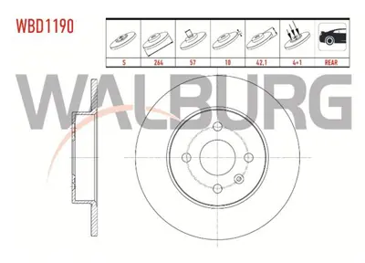 WALBURG WBD1190 Fren Dıskı Arka Duz 4 Bjn 264x10x57x42.1 Opel Combo C 1.3 Cdtı - 1.7 Cdtı - 2001-2006/ Merıva A 1.6 