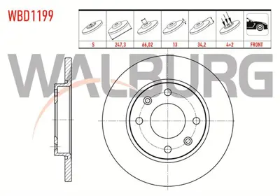 WALBURG WBD1199 Fren Dıskı On Duz 4 Bjn 247.3x13x66.02x34.2 206 (2a/C) 1.4 Hdı - 1.4i 16v 1998-2006/ Xsara 1.4 1997- 