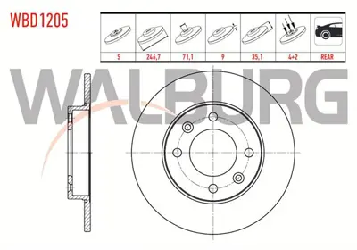 WALBURG WBD1205 Fren Dıskı Arka Duz 4 Bjn 246.7x9x71.1x35.1 307 1.4-1.4 Hdı-1.6-1.6 Hdı-2.0 2000-2007/Partner 1.6 Hd 