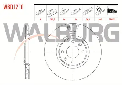 WALBURG WBD1210 Fren Dıskı On Havalı 4 Bjn 301.5x26x66x34.1 207 (Wa.Wc)) 1.6i 16v 2006-2012/ C4 (Lc) 2.0 2004-2009/ 