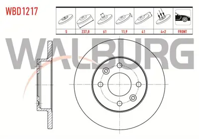 WALBURG WBD1217 Fren Dıskı On Duz 4 Bjn 237.8x11.9x61x41 Renault R 9 1.4 1985-2000/ Express 1.4 - 1.9 D -1.6 D 1985- 