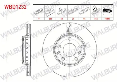 WALBURG WBD1232 Fren Dıskı On Havalı 5 Bjn 280x24x68x44 Captur Iı 20-/ Fluence 10-/ Laguna Iıı 07-15/ Megane Iıı 08- 