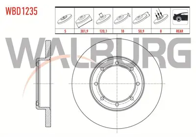 WALBURG WBD1235 Fren Dıskı Arka Duz 8 Bjn 302x18x120.1x50.9 Renault Master Iıı (Fv) 2.3 Dcı Cıft Teker 2010- 