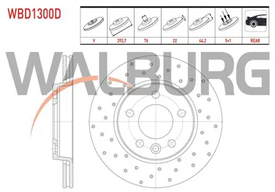 WALBURG WBD1300D Fren Dıskı Arka Havalı Performans Delıklı 5 Bjn 2937x22x76x442 Vw Transporter V 1.9 Tdı-2.0 Tdı-2. 