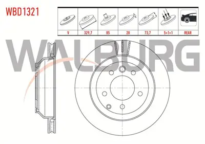 WALBURG WBD1321 Fren Dıskı Arka Havalı 5 Bjn 17 Jant 330x28x85x73.5 Touareg 3.0 Tdı V6 2010-/Touareg 3.6 V6 Fsı-5.0 