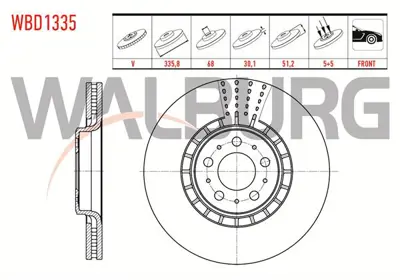 WALBURG WBD1335 Fren Dıskı On Havalı 5 Bjn 17 Jant 335.8x30.1x68x51.2 Volvo Xc90 I 3.2i 2002-2014/ Xc90 I 2.5 T 2002 