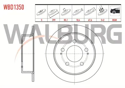 WALBURG WBD1350 Fren Dıskı Arka Duz  5 Bjn 299x10.4x85.1x67.6 5 Ssangyong Kyron 2.0 Xdı 4x4 2005-2011 / Actyon I 2.0 