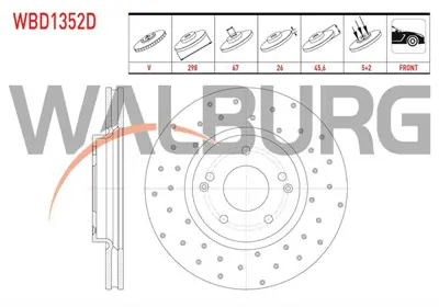 WALBURG WBD1352D Fren Dıskı On Havalı Performans Delıklı 5 Bjn 298x26x67x456 Ssangyong Actyon I 2.0i Xdı 2005-2012 / 
