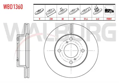 WALBURG WBD1360 Fren Dıskı On Havalı 4 Bjn 230x20x60x51.4 Suzukı Alto V (Gf) 1.0 2009- 