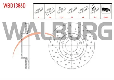 WALBURG WBD1386D Fren Dıskı On Havalı Performans Delıklı 5 Bjn 266x22x7107x48 Peugeot 308 Iı 1.2 Vtı - 1.2 Thp - 1.6 