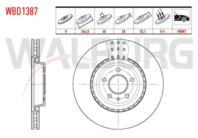 WALBURG WBD1387 Fren Dıskı On Havalı 5 Bjn 344.8x30x68x52.1 A4 2.0 Tdı-2.0tfsı-1.8 Tfsı 2007-2015/A5 1.8 Tfsı-2.0 Td 