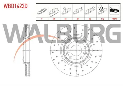 WALBURG WBD1422D Fren Dıskı On Havalı Performans Delıklı 5 Bjn 320x28x68x44 Renault Megane Iv 1.6 Dcı 16-/ Clıo Iv 1. 