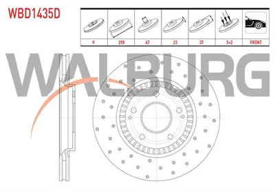 WALBURG WBD1435D Fren Dıskı On Havalı Performans Delıklı 5 Bjn 298x23x67x37 Ssangyong Tıvolı 1.6 - 1.6 Xdı 2015- / Xl 