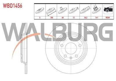 WALBURG WBD1456 Fren Dıskı Arka Duz 5 Bjn 300x12x68x36.2 Audı A4 1.4 Tfsı - 2.0 Tdı 2015- / A5 1.4 Tfsı - 2.0 Tdı 20 