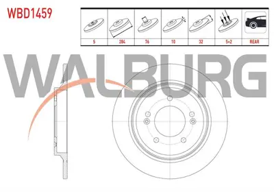 WALBURG WBD1459 Fren Dıskı Arka Duz 5 Bjn 284x10x76x31.9 Hyundaı I30 1.4 Mpı - 1.6 Crdı 2016-/ Ionıq 1.6 Gdı Hybrıd 