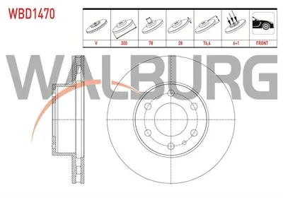 WALBURG WBD1470 Fren Dıskı On Havalı 6 Bjn 300x28x78x76.4 Iveco Daıly Iv  (35s11?35s13-35s15?35s18) 2.3 D 2006-2011 
