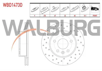 WALBURG WBD1473D Fren Dıskı On Havalı Performans Delıklı 5 Bjn 276x22x67x60mercedes Vıto (638) 108 Cdı - 110 Cdı - 11 