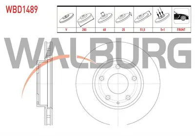 WALBURG WBD1489 Fren Dıskı On Havalı 5 Bjn 280x25x68x51.5 Mazda 3 (Bm) 1.5 Skyactive-D - 1.5 Skyactive-G 2013- / Cx- 