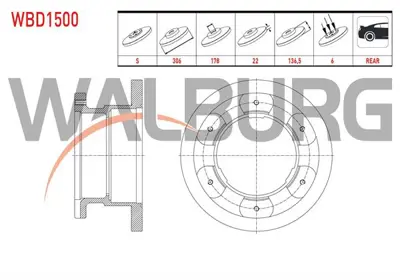 WALBURG WBD1500 Fren Dıskı Arka Duz 6 Bjn 306x22x178x136.5 Iveco Daıly Iıı 2.8 D 1999-2006 