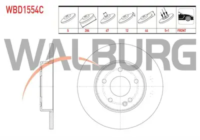 WALBURG WBD1554C Fren Dıskı On Duz Kaplamalı Mercedes C Serısı (W202) C 200 D 5 Bıjon 284x12x67x44 1993-2000 