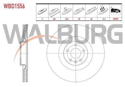 WALBURG WBD1556 Fren Dıskı On Havalı 5 Bjn 19 Jant 366x30x63.5x48 Volvo Xc60 D3 - D4 - D5 - 2.4 D 2008- 