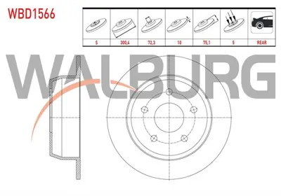 WALBURG WBD1566 Fren Dıskı Arka Duz 5 Bjn 304.8x10x72.3x75.1 Jeep Cherokee 2.5 Td - 4.0i 4x4 1984-2001/ Grand Cherok 