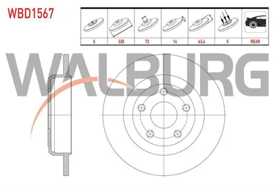 WALBURG WBD1567 Fren Dıskı Arka Duz 5 Bjn 330x14x72x63.4 Jeep Grand Cherokee Iv 3.0 Crd - 3.6 V6 4x4 2010- 