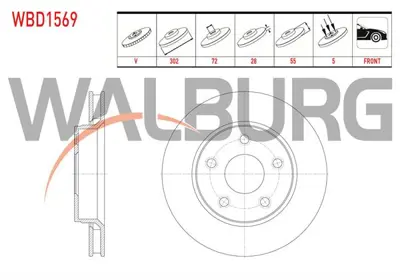 WALBURG WBD1569 Fren Dıskı On Havalı 5 Bjn 302x28x72x55 Jeep Wrangler Iıı 2.8 Crdı - 3.8i V6 2007- 