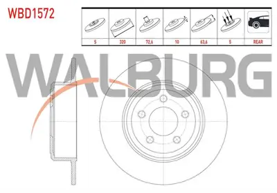 WALBURG WBD1572 Fren Dıskı Arka Duz 5 Bjn 320x10x72.6x63.6 Chrysler 300c (Lx) 2.7 - 3.0 Crd - 3.5 2004-2011 