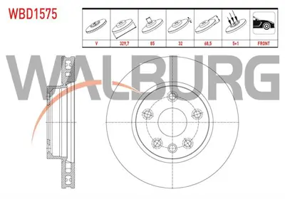 WALBURG WBD1575 Fren Dıskı On Sol Havalı 5 Bjn 329.7x32x85x68.5 Porsche Cayenne 3.0 Tdı - 3.2i - 3.6i - S4.5i V8 200 