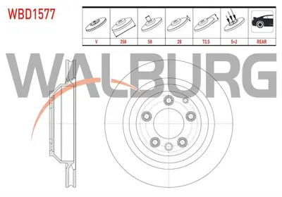 WALBURG WBD1577 Fren Dıskı Arka Havalı 5 Bjn 358x28x85x73.5 Porsche Cayenne 3.0 Tdı - 3.2i 2002-2010/ Cayenne 3.0 D 