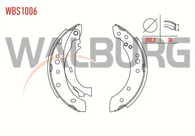 WALBURG WBS1006 Fren Pabuc Balata Arka Levyelı 203.2x38mm Symbol Iı 08-12/Laguna I 1.9 93-01/Twıngo 93-07/Clıo Iı 01 