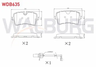 WALBURG WDB635 Fren Balata Arka Fıslı Audı A6 (4g2c7) 2.0 Tfsı 2010-/ 3.0 Tdı 2010-/ 2.0 Tdı 2010-/ A7 (4ga) 2.8 F 