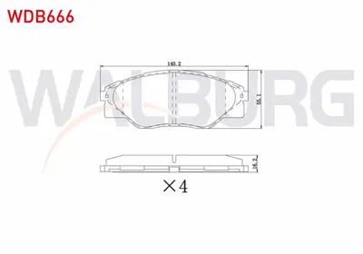 WALBURG WDB666 Fren Balata On Toyota Hı-Lux Pıck Up (Tgn1_ Ggn2_ Ggn1_ Kun2_ Kun1_) 2.5 D-4d 4x2 15.60mm 2005- 