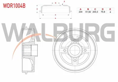 WALBURG WDR1004B Fren Kampanası Arka Rulmanlı 4 Delık 234x51.92x203.3x75.9 Renault Clıo Iı 1998-2005/ Megane Iı 2002- 