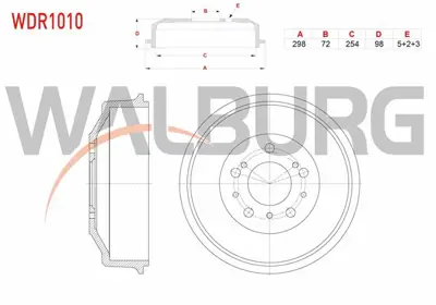 WALBURG WDR1010 Fren Kampanası Arka 5 Delık 298x72x254x98 14q Fıat Ducato 2.0 Jtd - 2.5 Tdı - 2.8 Tdı 1994-2002 / Cı 