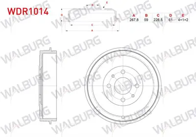 WALBURG WDR1014 Fren Kampanası Arka 4 Delık 267.8x59x228.5x61 Fıat Doblo 1.3 Jtd - 1.9 Jtd 2001-2010 / Fıorıno 1.3 M 