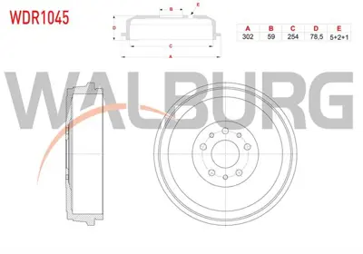 WALBURG WDR1045 Fren Kampanası Arka 5 Delık 302x59x254x78.5 Fıat Doblo 1.3 Mjt -  1.6 Mjt 2010- 