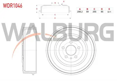 WALBURG WDR1046 Fren Kampanası Arka 5 Delık 298.2x59x255x85 Fıat Scudo 1.9 D - 1.9 Td - 2.0 Jtd 1996-2006 