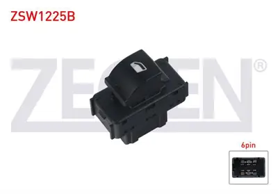 ZEGEN ZSW1225B Cam Acma Anahtarı Teklı Sıyah Soketlı 6 Pın C-Elysee - 301 2012-/ Ds3 2009-2013 